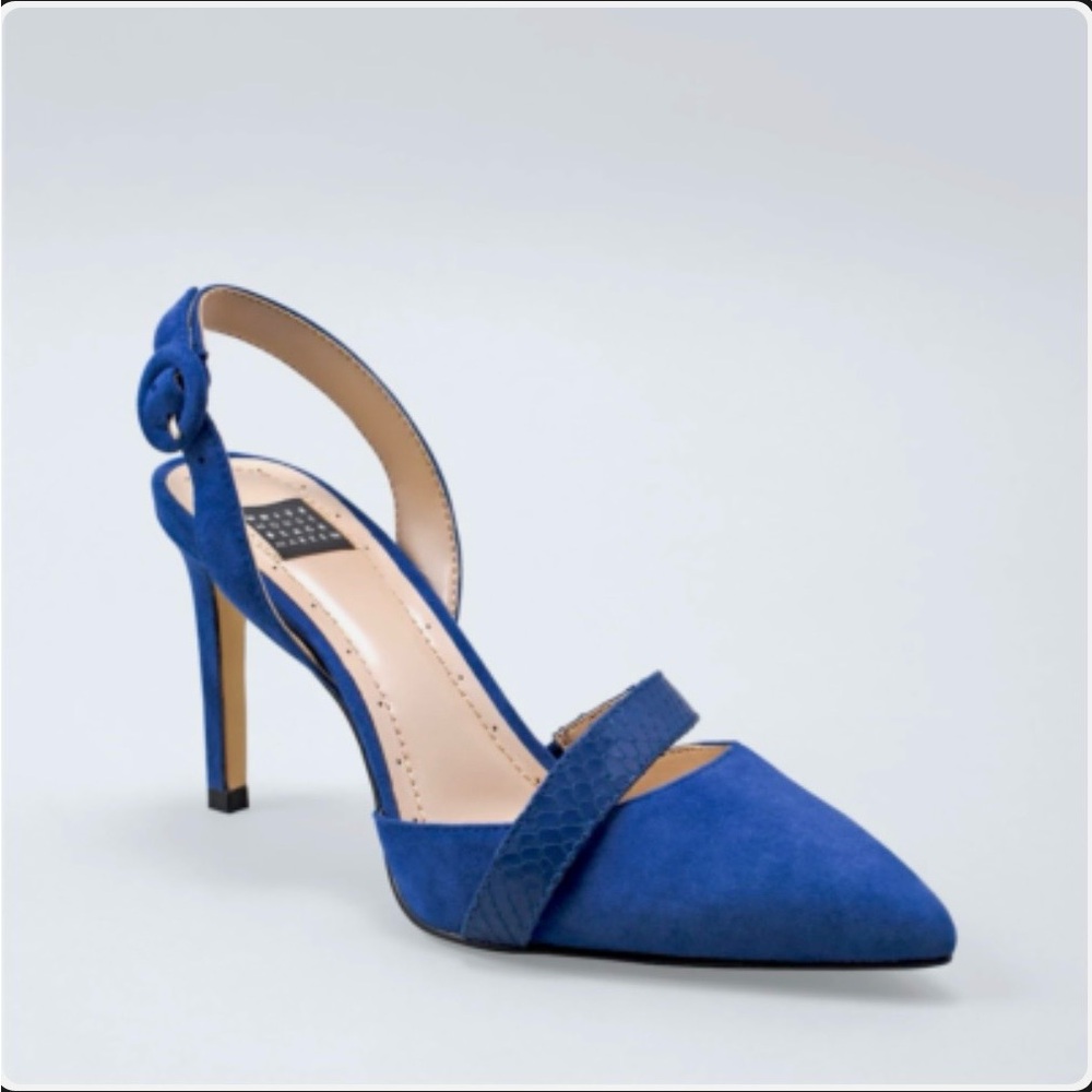 White House Black Market Royal Blue Suede Slingback With Snake Embossed Stran